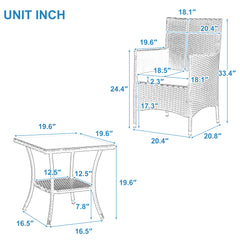 3 pieces of outdoor patio furniture, PE rattan chair dialogue set, with cushions and coffee table