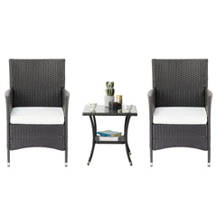 3 pieces of outdoor patio furniture, PE rattan chair dialogue set, with cushions and coffee table