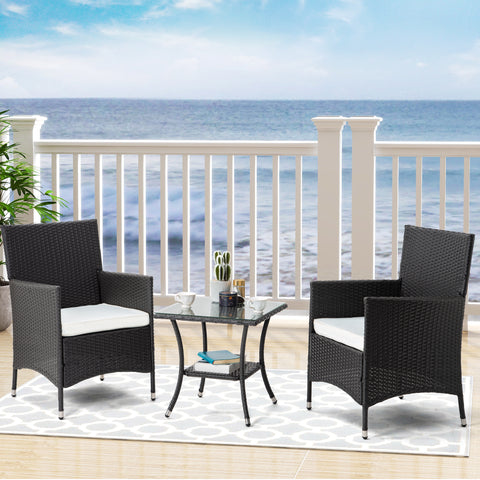 3 pieces of outdoor patio furniture, PE rattan chair dialogue set, with cushions and coffee table