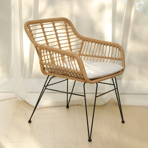 Balcony Furniture, 3 Piece Patio Set, Outdoor Wicker Chairs with Glass Top Table and Soft Cushion, Rattan Front Porch Furniture