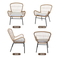 Balcony Furniture, 3 Piece Patio Set, Outdoor Wicker Chairs with Glass Top Table and Soft Cushion, Rattan Front Porch Furniture