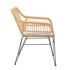 Balcony Furniture, 3 Piece Patio Set, Outdoor Wicker Chairs with Glass Top Table and Soft Cushion, Rattan Front Porch Furniture